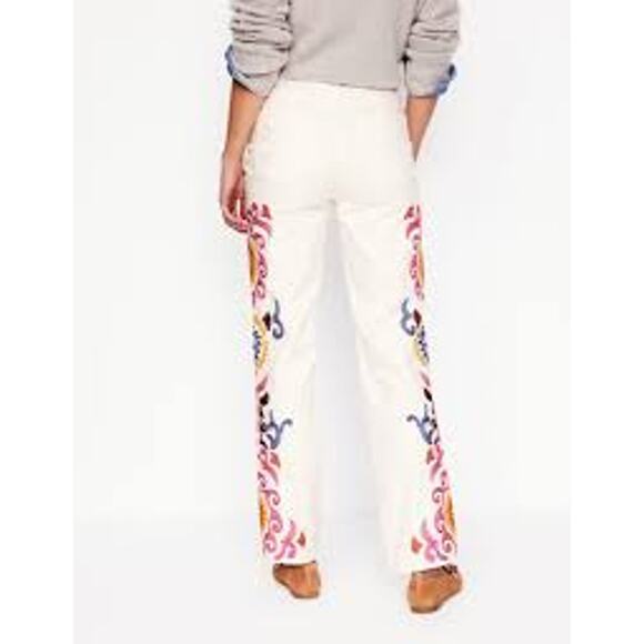 Boden High Rise Embroidered White Jeans, Bohemian, Size 33 Petite, Retail $109 - Picture 2 of 13